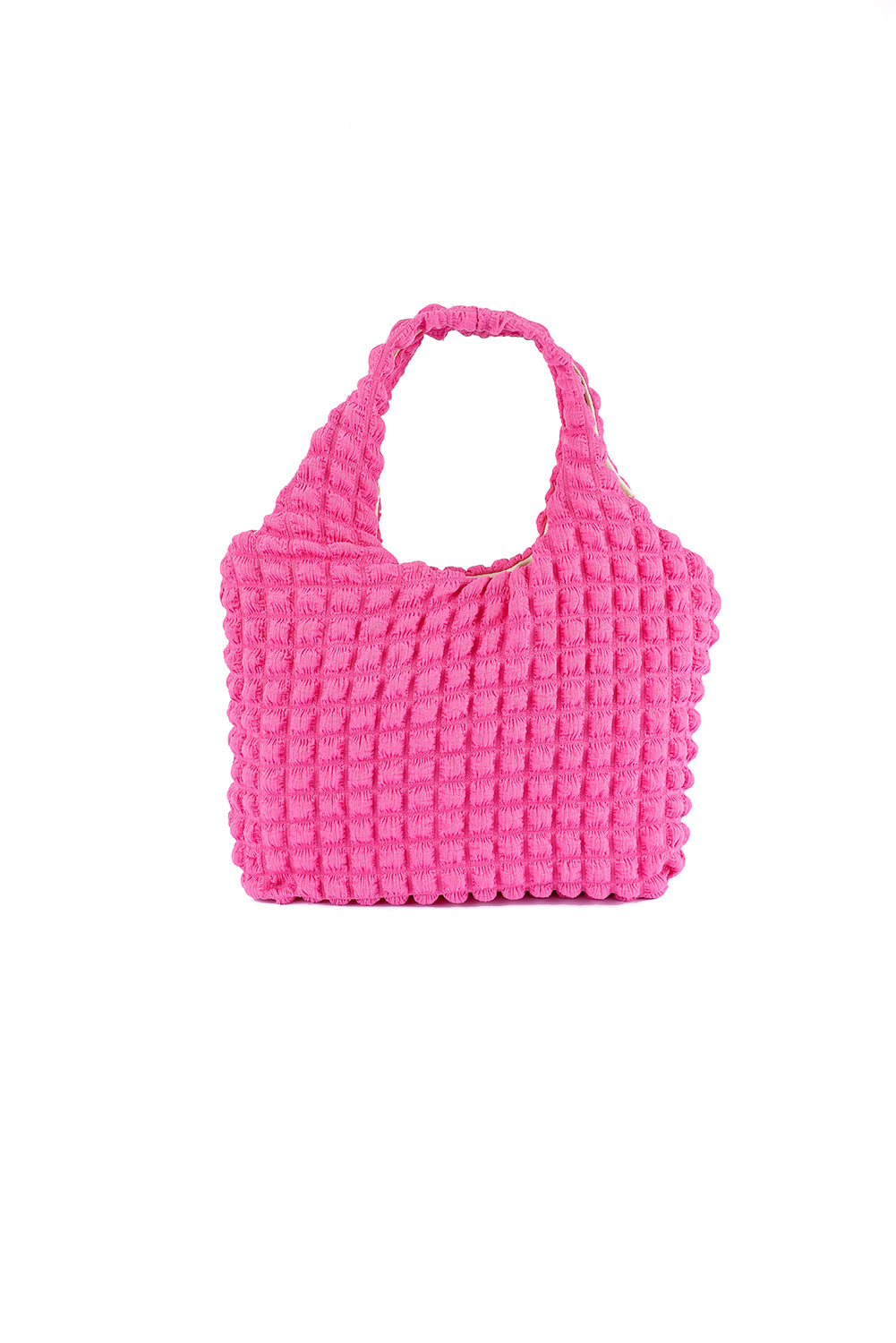 White Textured Pleated Bubble Shoulder Bag