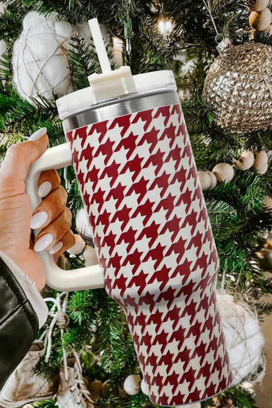 Fiery Red Houndstooth Pattern Stainless Steel Tumbler