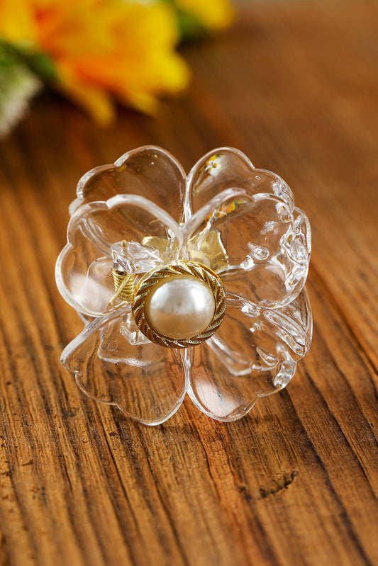 White Crystal Flower Pearl Grip Clip