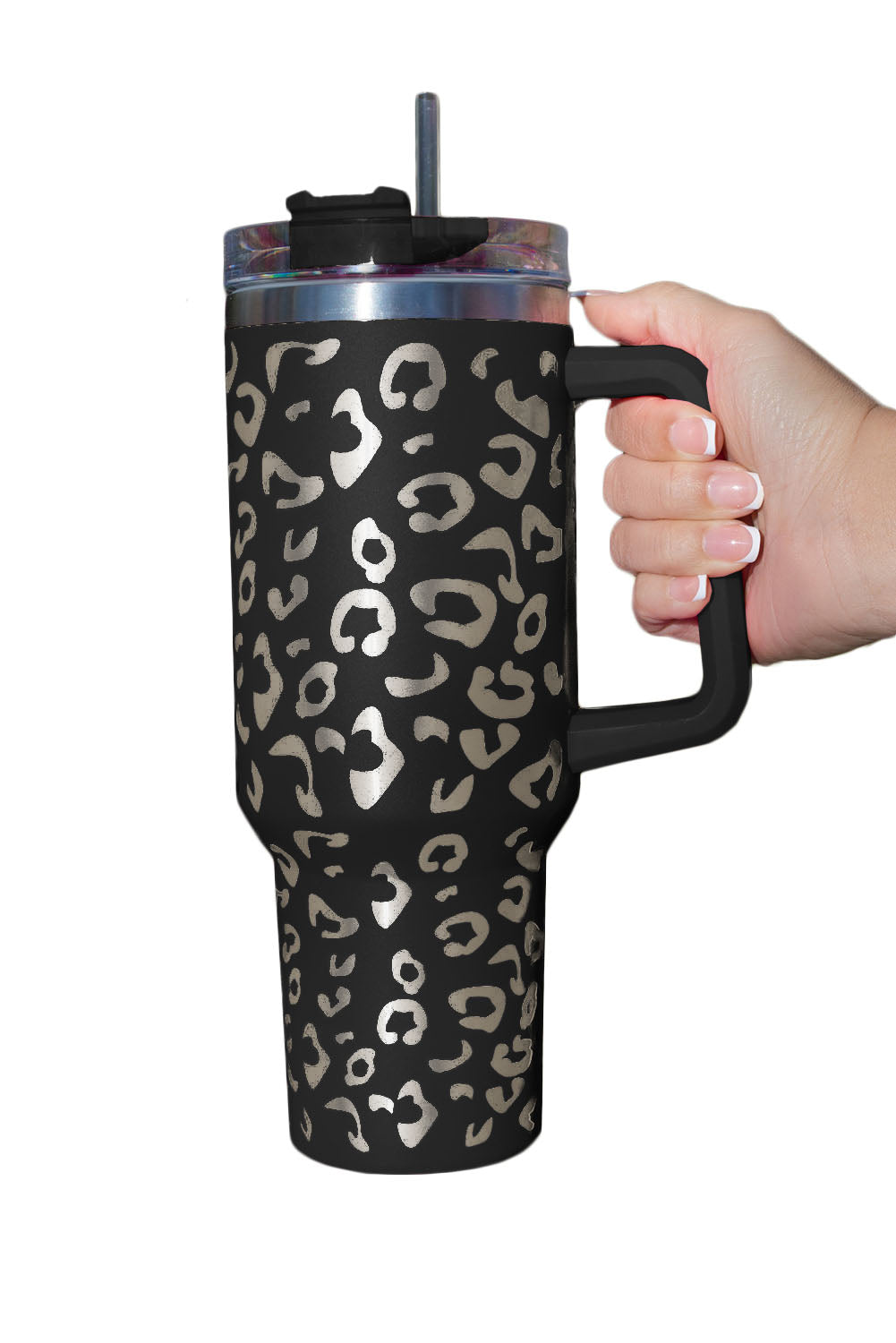 Purple 304 Leopard Stainless Double Insulated Tumbler Mug with Handle