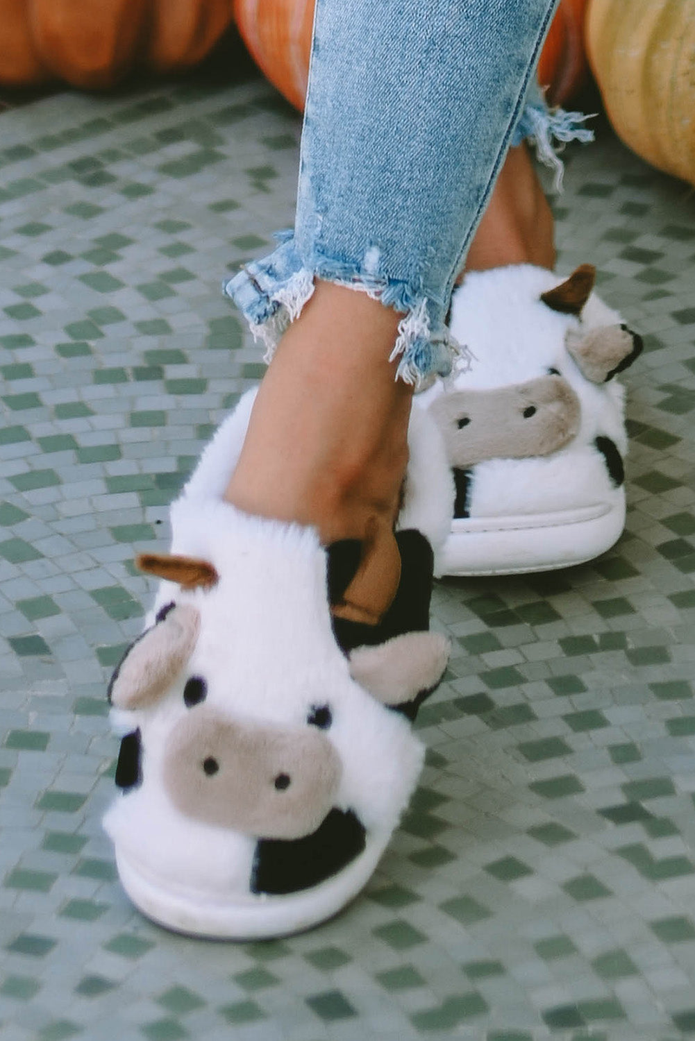 White Cartoon Animal Plush Slippers