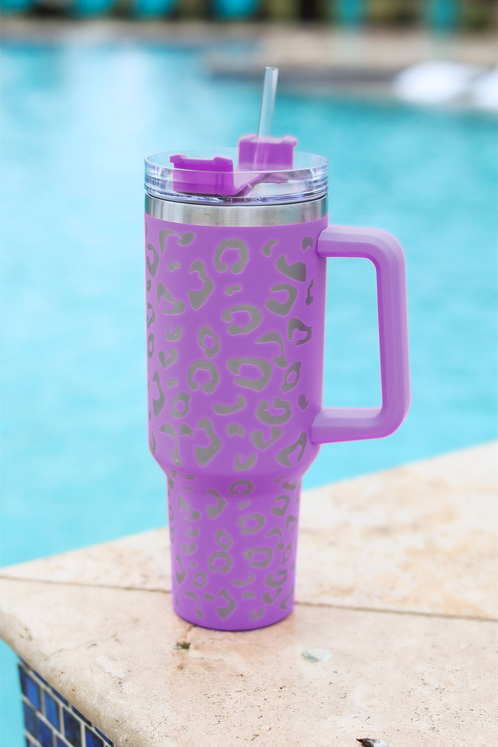 Purple 304 Leopard Stainless Double Insulated Tumbler Mug with Handle